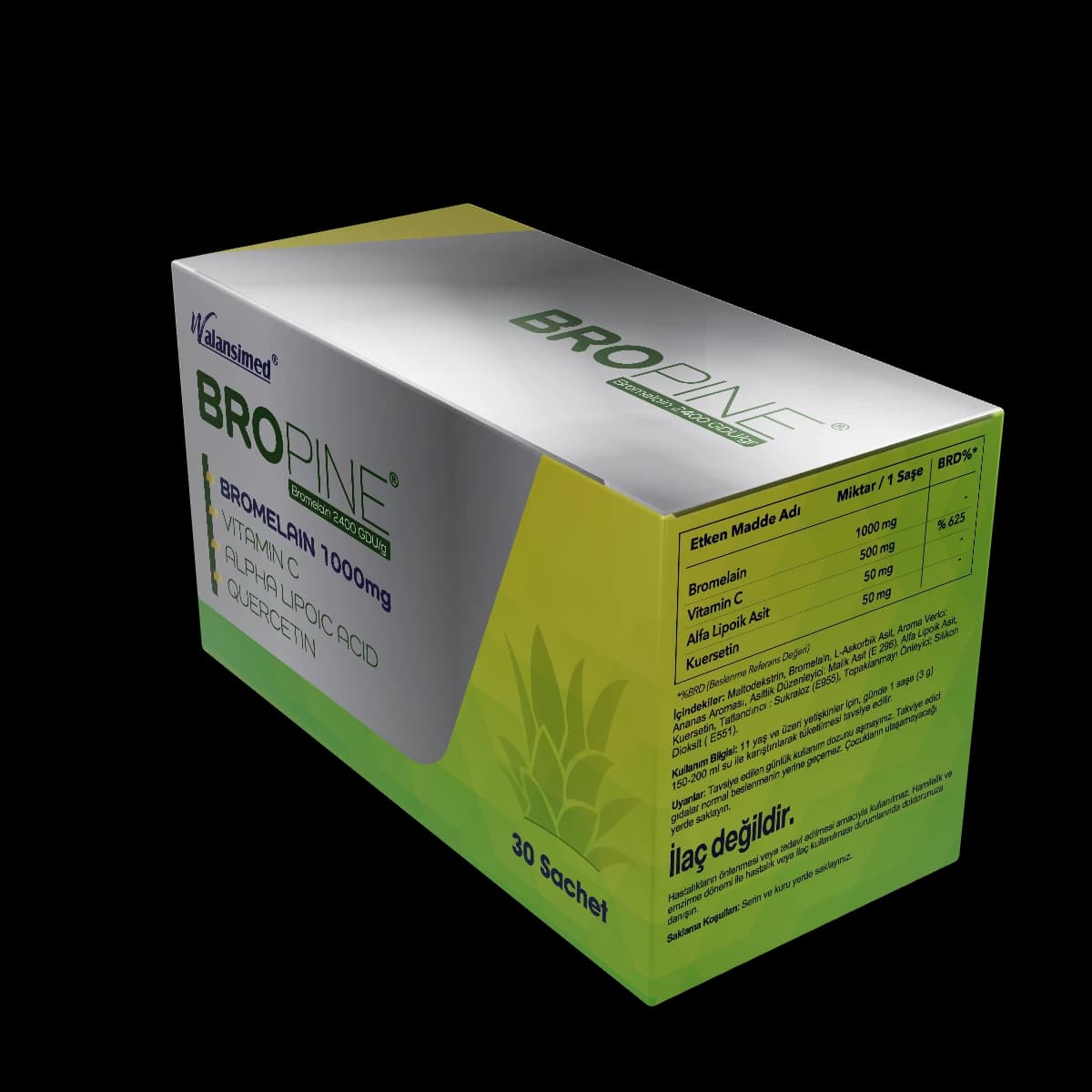 BROPINE Bromelain (1000 mg) 30 Şase Ananas Aromalı